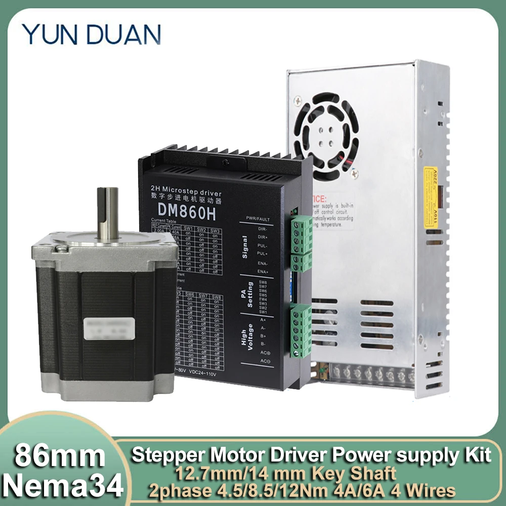 

Nema34 86 Stepper Motor Driver Kit 4.5Nm 8.5Nm 1.2Nm 6A DC 2-Phase Stepping Motor 7.2A DM860H Motor Driver 400W 60V Power Supply