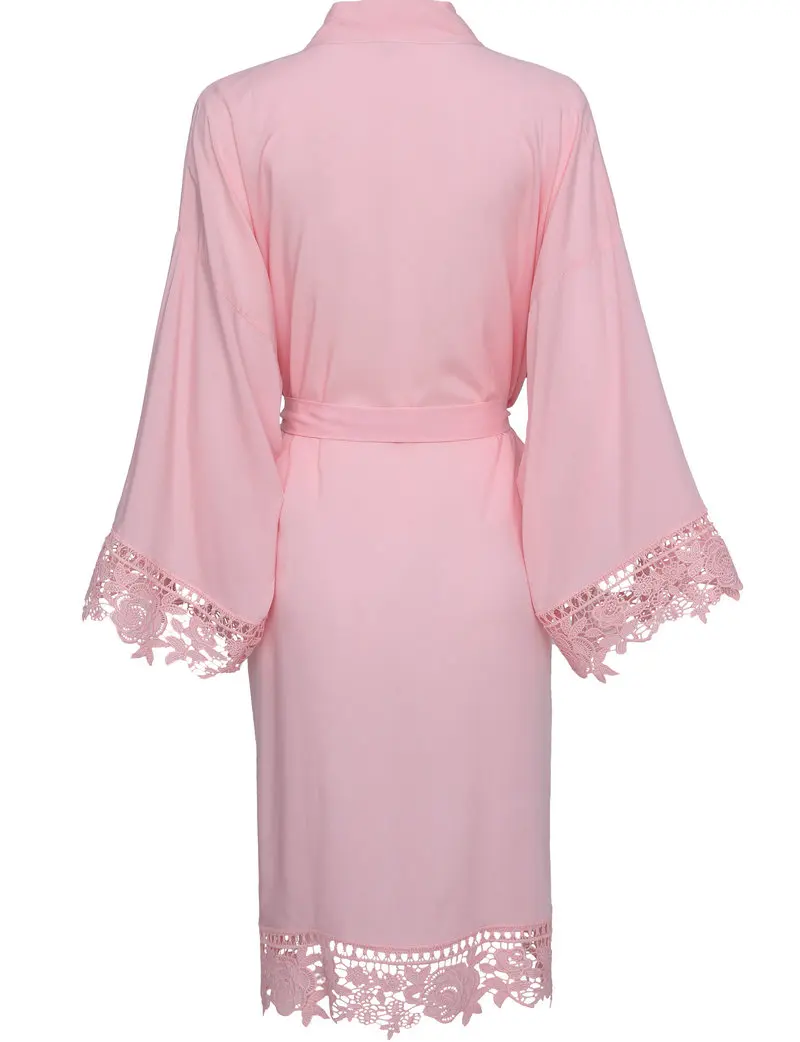 blush YUXINBRIDAL искусственный шелк новое однотонное хлопковое кимоно халаты с кружевной отделкой женский свадебный Халат короткий пояс Халат - Цвет: blush