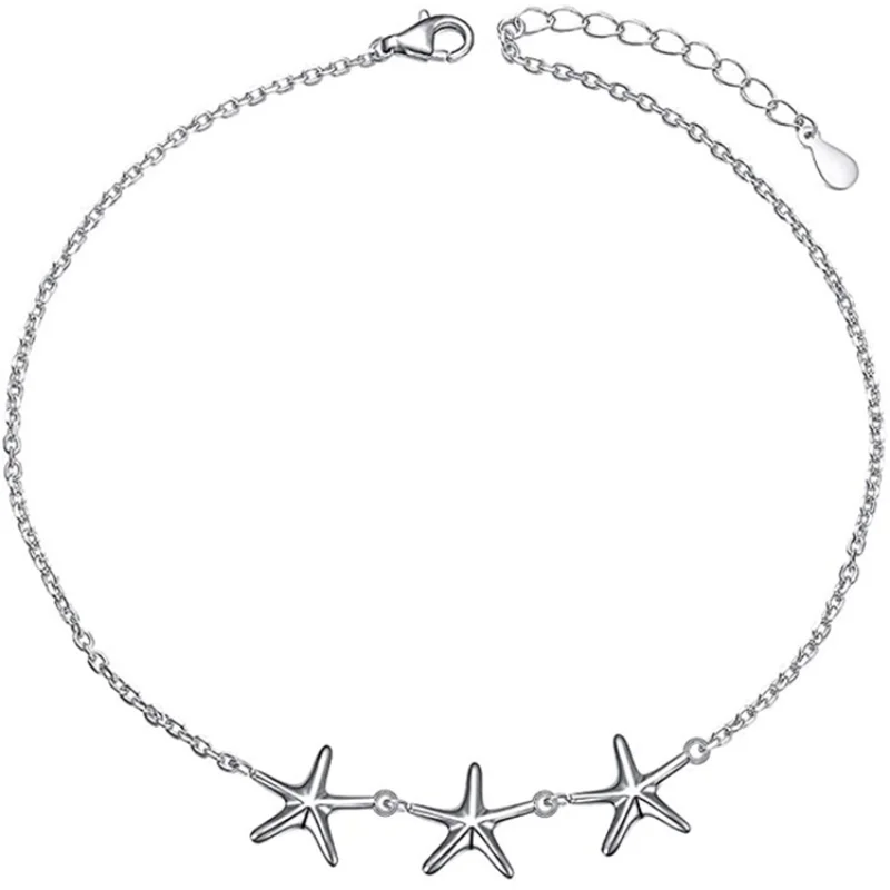 

Three beach starfish pendant anklets, adjustable chain length pentagon star anklets the best summer gift for women jewelry