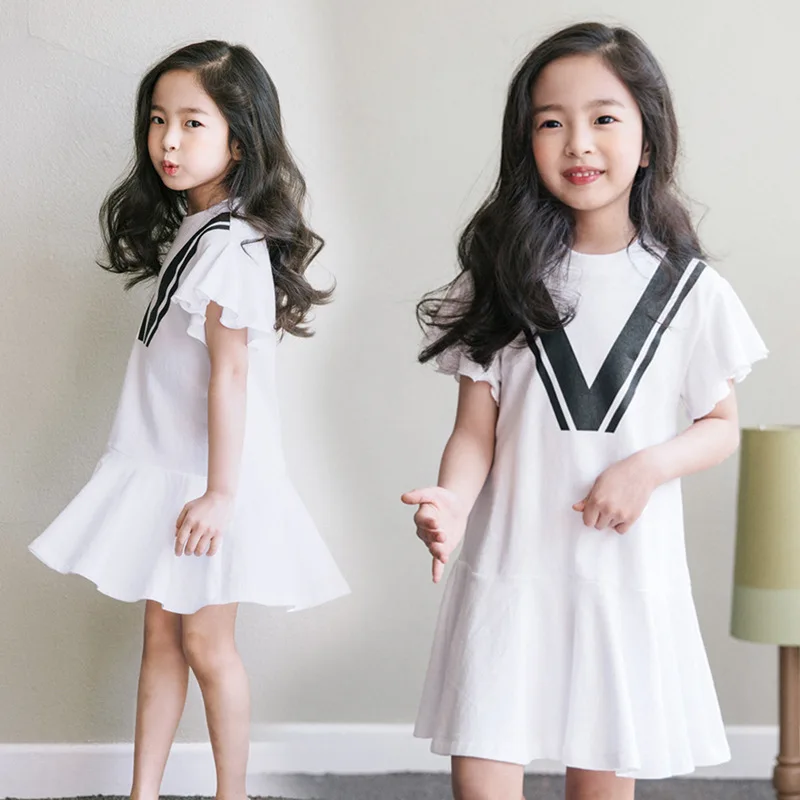 

4--12 Years New Girls Dresses 2021 Summer Kids 100% Cotton Children Princess Dress Stripe Printing Clothes