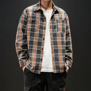 Зима 2020 Новые повседневные Модные трендовые свободные и универсальные с отворотом оригинальные клетчатые утолщенные мужские рубашки уличная одежда Homme