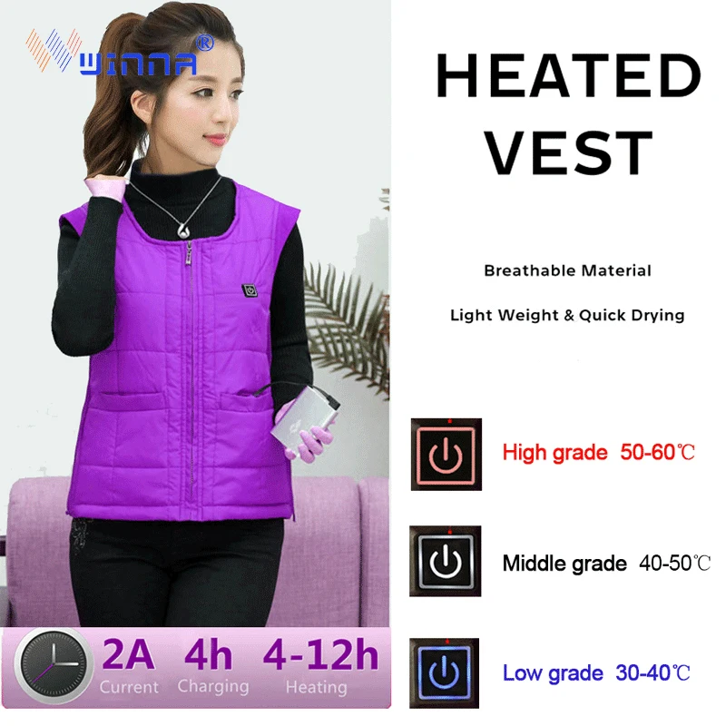 Зимний теплый жилет с пуговицами куртка USB спортивная для мужчин и женщин