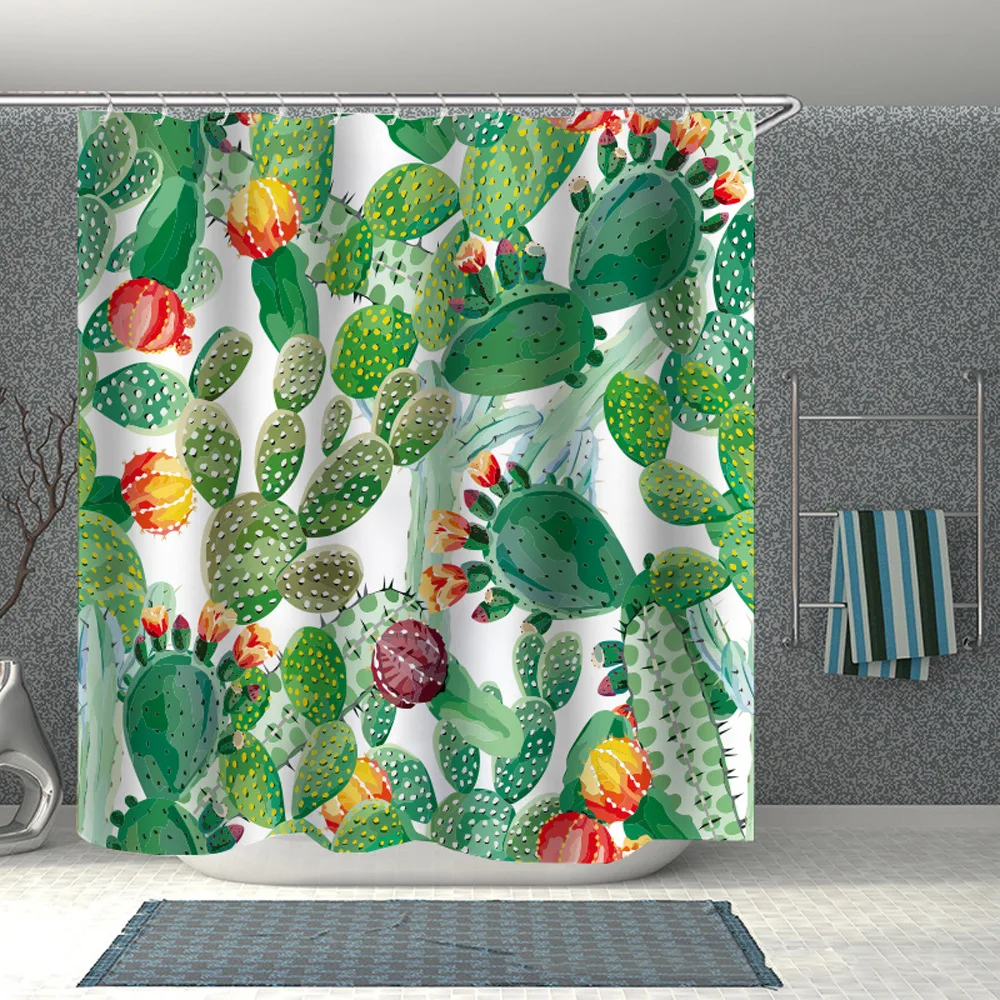 

Summer Incoming Cool Cactus Waterproof Shower Curtain Home Toilet Hotel Bathroom