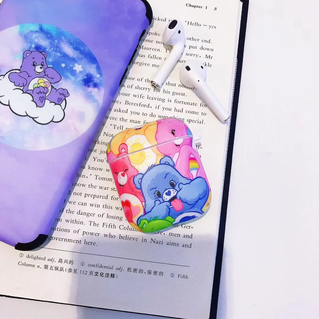 Милый мягкий силиконовый чехол для наушников с радугой и медведем Apple AirPods 1 2