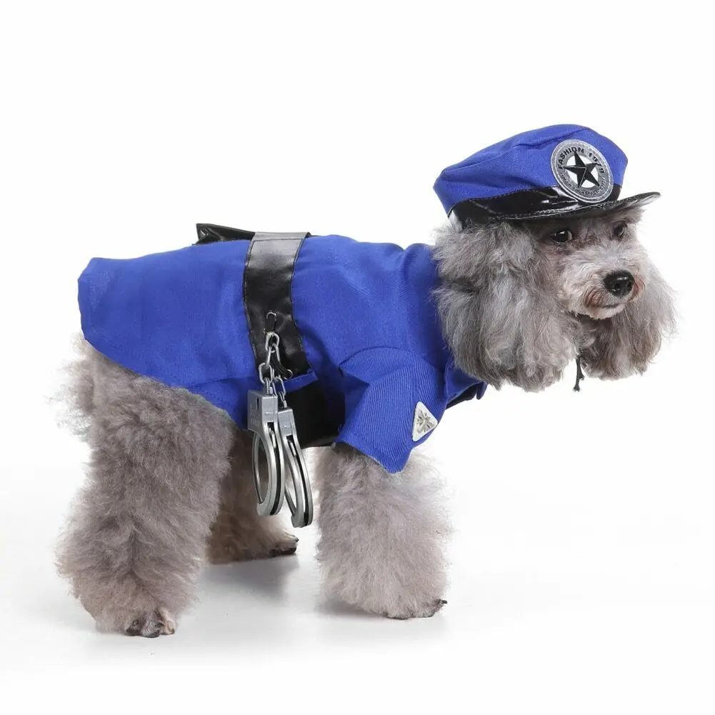 Pet Dog Costume Mini Police Uniform Suit With Hat Handcuffs Halloween Xmas Puppy Apparel Cool Cute Dogs Pet Cosplay Clothing