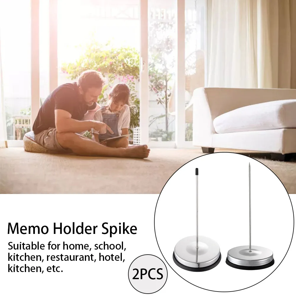 

2pcs Stainless Steel Restaurant Home Office Straight Stick Desktop Hotel Bar Memo Holder Spike Kitchen School Reusable Bill Fork