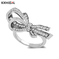 kioozol vintage bowknot solid ring micro inlaid cubic zirconia rose gold silver color ring for women jewelry accessories 040 ko4