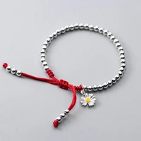 red thread 925 sterling silver bracelets for women fishtail lock daisy flower star pendant hand rope bangle beads charms jewelry