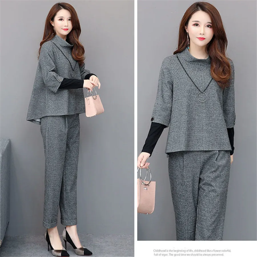 

Женский спортивный костюм из двух предметов, осенне-зимний повседневный костюм, модный свитер, топ и штаны, комплект одежды для фитнеса, Офи...