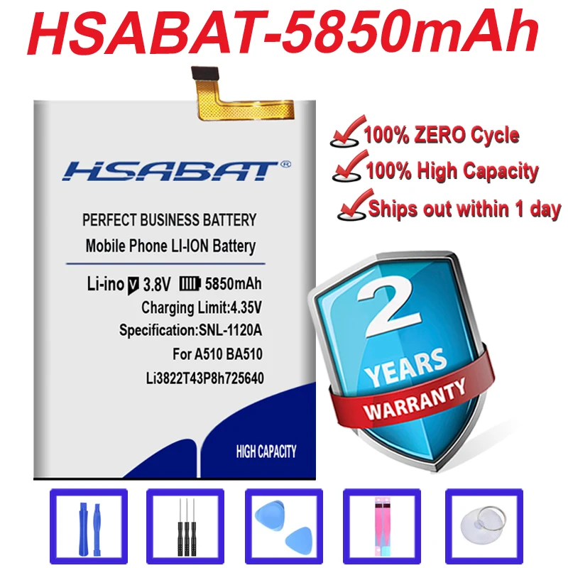 5850mAh оригинальный HSABAT Li3822T43P8h725640 Аккумулятор для ZTE Blade A510 BA510 | Мобильные телефоны