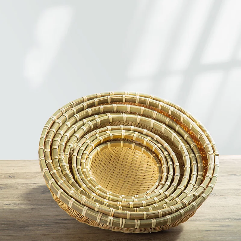 

Bamboo woven products, round dustpan, household farm fruit, steamed bread basket, dried fruit snack storage, small basket basket