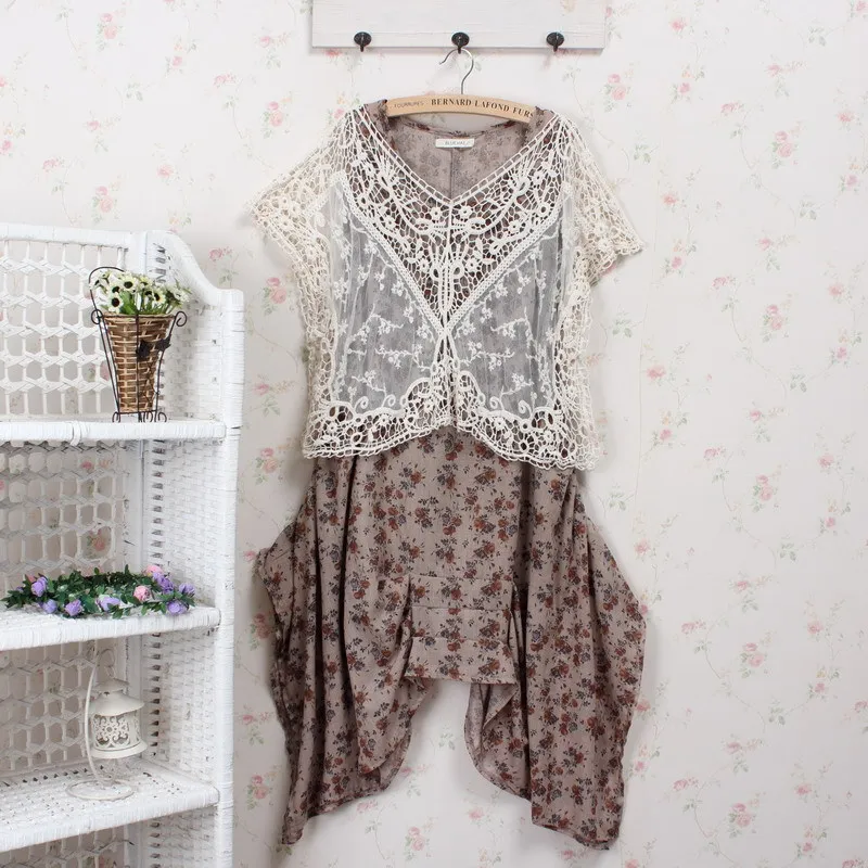 Женское платье-двойка в этническом стиле кружевное платье мори с цветочным