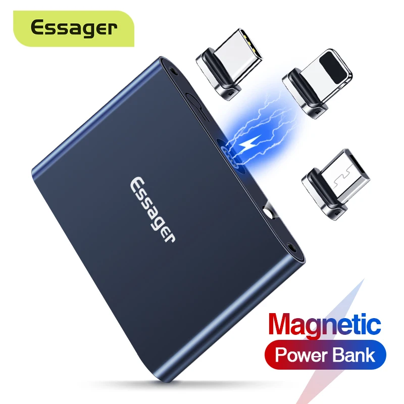 Essager магнитный Power Bank мини 1320 мАч фонарик Powerbank Малый магнит портативный внешнее