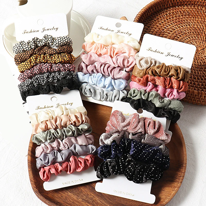 

1Set Scrunchies Hair Ring Candy Color Hair Ties Rope Autumn Winter Women Ponytail Hair Accessories 4-6Pcs Girls Hairbands Gifts