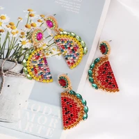 wholesale jujia fashion fruit watermelon drop earrings for women trending crystal dangle earrings statement party jewelry