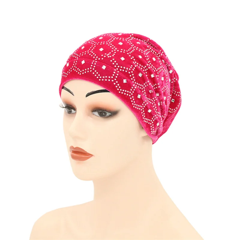 

new Golden velvet turbans for women pearls turban femme musulman women's head scarf turban cap winter indian hat turbante mujer