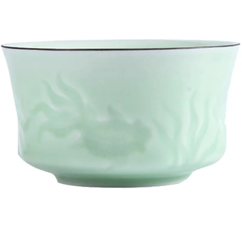 1 Pc 80ml Sculpted Hand Lotus Dragon Cup Of Tea At Jingdezhen Ceramics Celadon Kung Fu Teacups Drinkware Accessories