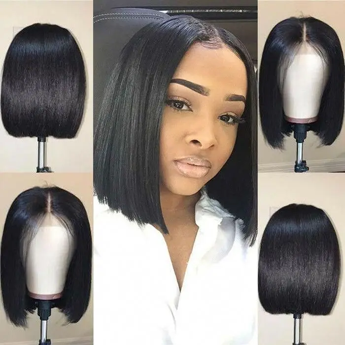 Индийские прямые человеческие волосы на переднюю часть парик с коротким Бобом
