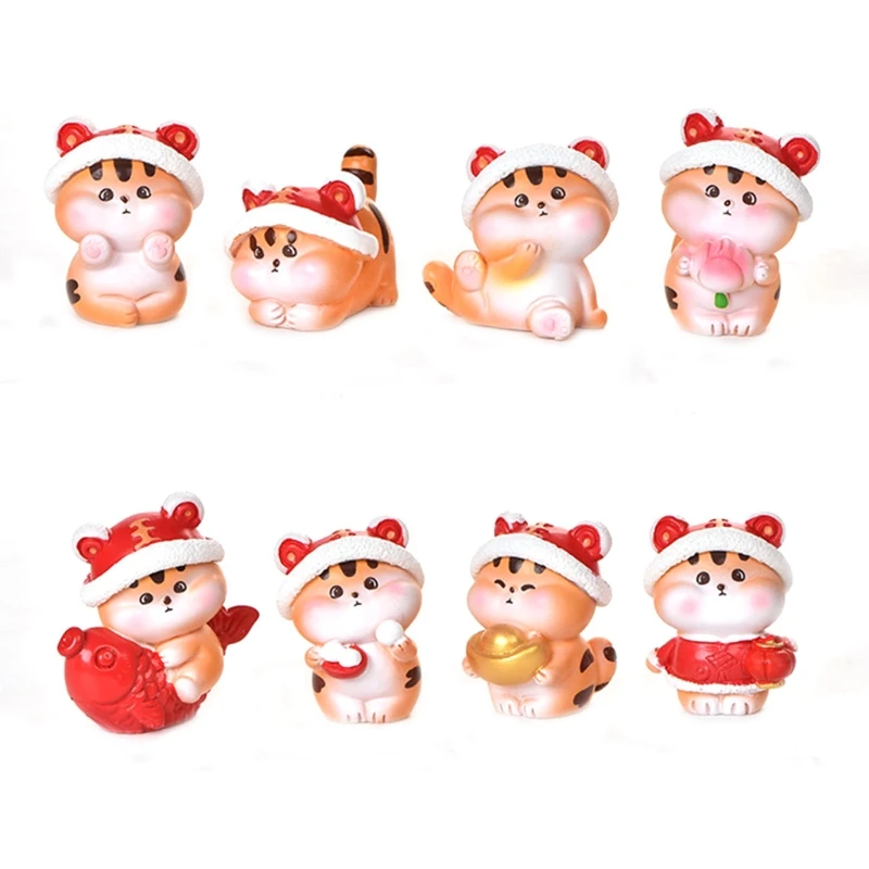 

8pcs Chinese Zodiac Tiger Miniature Figurine Garden Ornament Desktop Statues