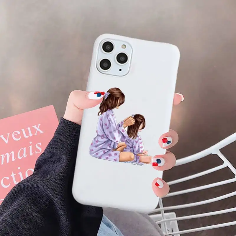

Mom and baby Phone Case White Candy Color for iPhone 6 7 8 11 12 s mini pro X XS XR MAX Plus