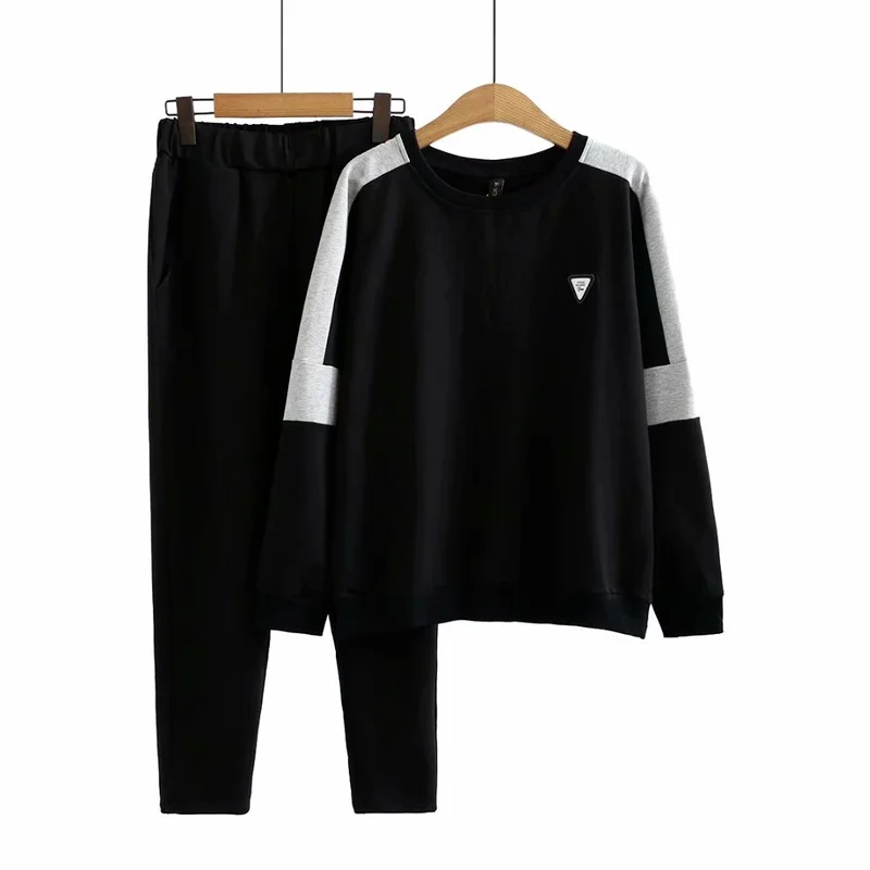 

Plus Size Women's Spring Autumn 2pieces Sets Long Sleeved Hoodie + Elastic Waist Long Pants Casual Sportswear Set
