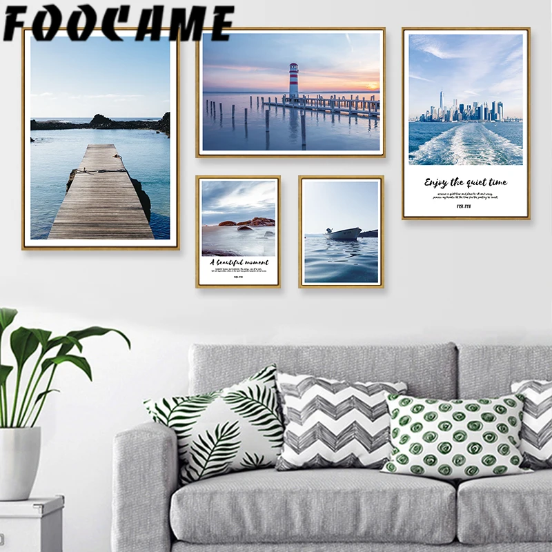 Природный приморский город Пирс риф стены искусства холст морской пейзаж