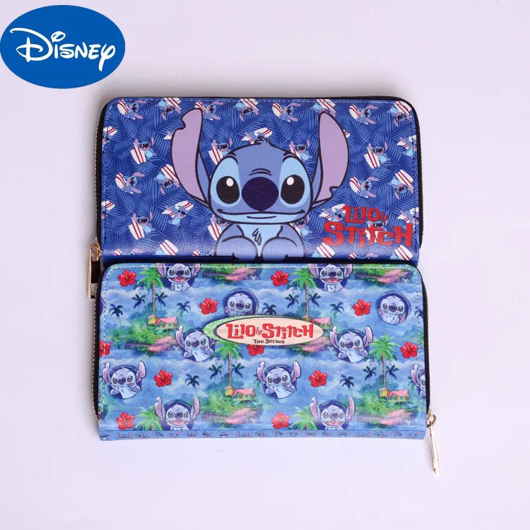 

Disney New Stitch PU Long Zipper Wallet Cartoon Cute Blue Elf Men and Women Same Coin Purse Wallet