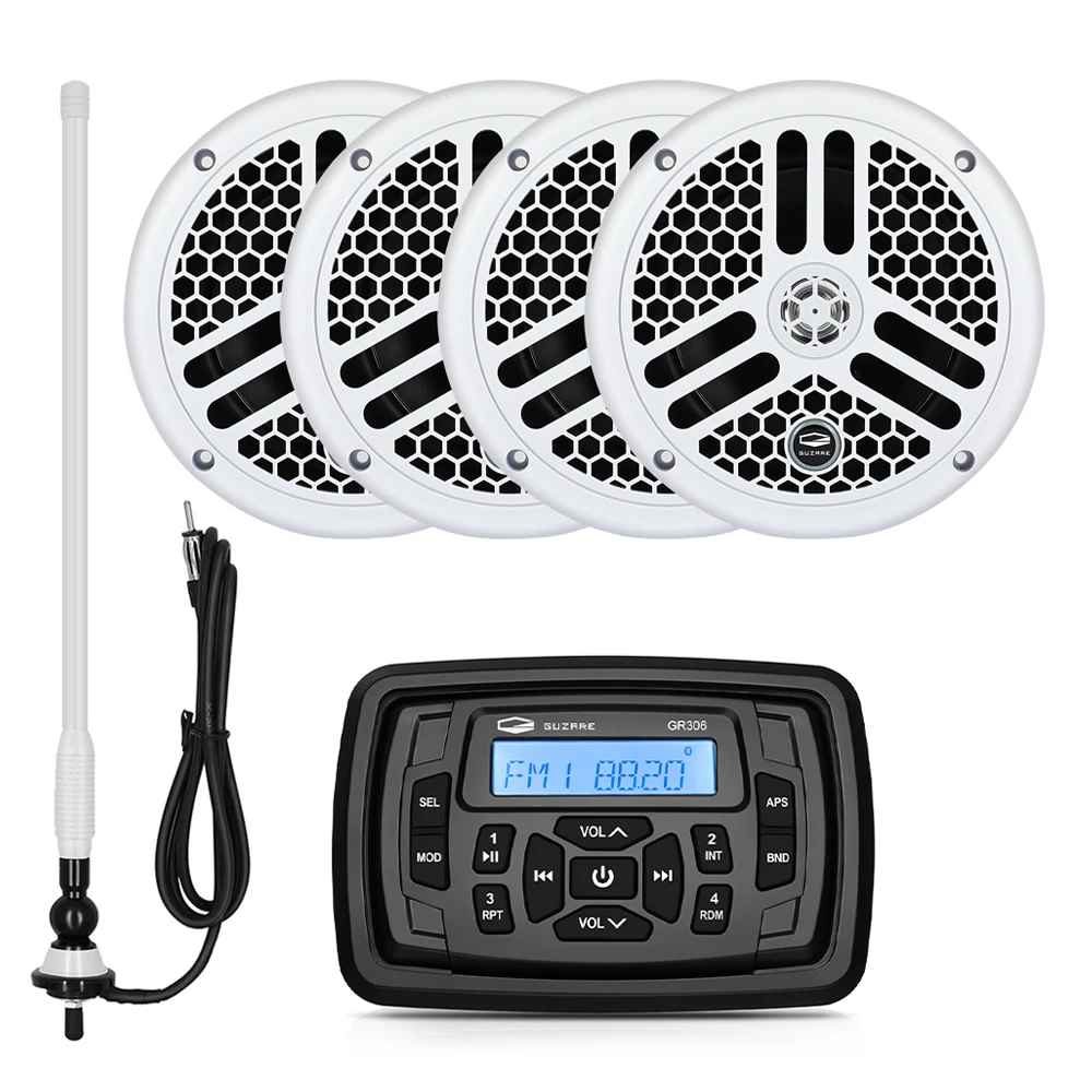 

Marine Bluetooth Stereo Media Receiver Boat Radio Audio System FM AM Car MP3 Player+6.5Inch Marine Waterproof Speakers+Antenna