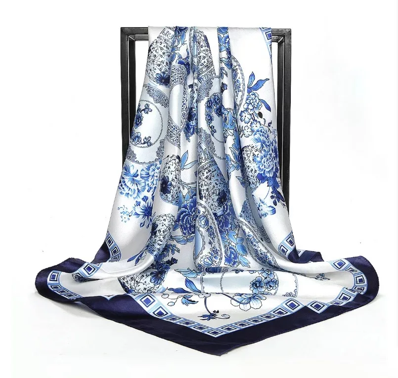 Женский шелковый шарф модный платок с цветочным принтом квадратный головной