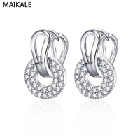 maikale super shiny fashion earrings brand jewelry silver color round zircon crystal stud earrings for women christmas gifts