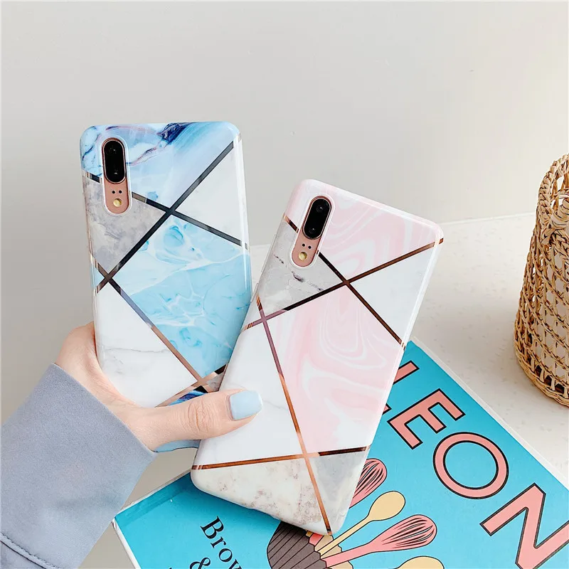 Plating Geometric Marble Case For Iphone 11 Pro XR X XS Max 6S 6 S 7 8 Plus Back Cover Soft IMD Silicone Coque Shell Skin |