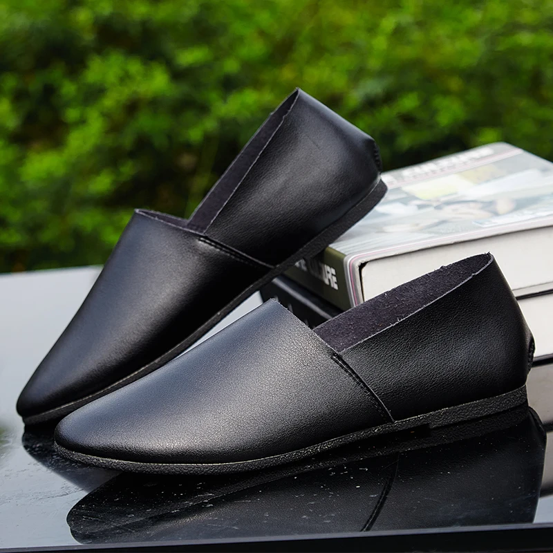 Лоферы мужские из натуральной кожи дышащие без застежки удобная деловая обувь