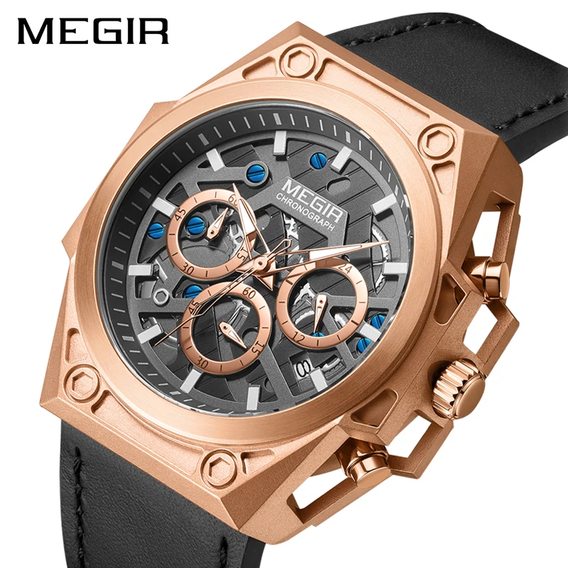 

MEGIR Stainless Steel Mens Watches Waterproof Sports Men Quartz Wristwatches Chronograph Stop Watches for Man Male Clock Hour