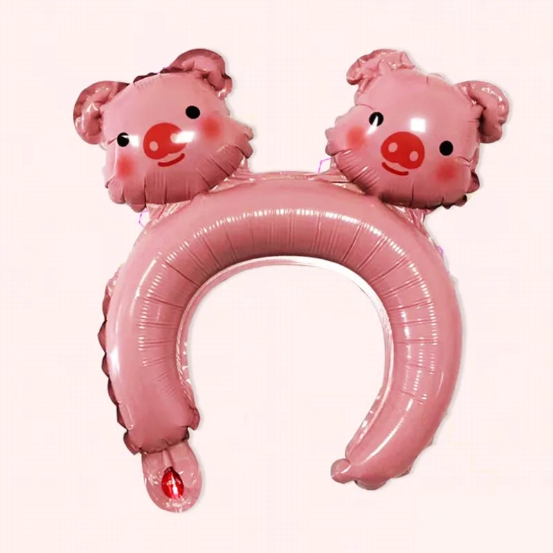 Pig 10 шт. симпатичная тиара в виде животных, повязка на голову, фольгированный шар, лягушка, панда, лиса, детский душ, день рождения, свадьба, вечеринка, детские игрушки, украшение - Цвет: Pig