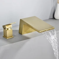 bathroom bathtub faucets set solid brass hot cold sink mixer taps basin waterfall faucet single handle dual holes brushed gold