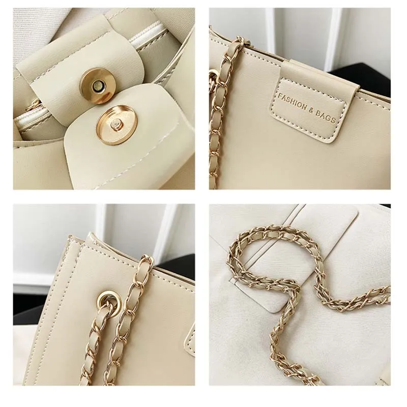 

fashion chains women shoulder bags designer handbags luxury pu leather crossbody bag lady large capacity buckets bag big totes