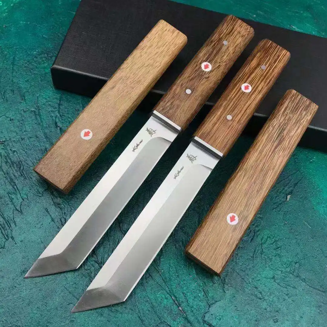 

Japanese Katana Straight Knife Yellow Sandalwood D2 Tactical Camping Hunting Survival Pocket Utility EDC Tools Self Defense