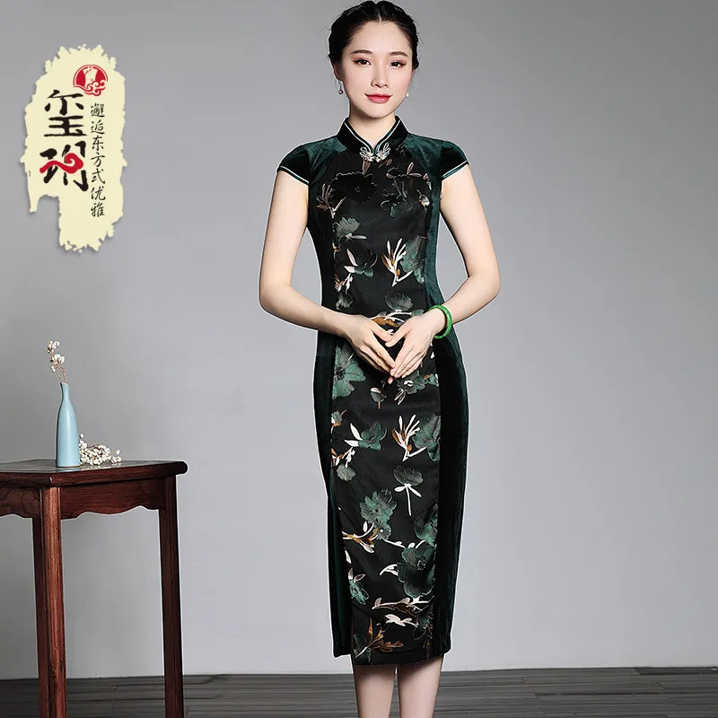 

Платье qipao с бархатными вставками для повышения морали, тонкое платье в китайском стиле, восстанавливающее древние способы улучшения повсе...