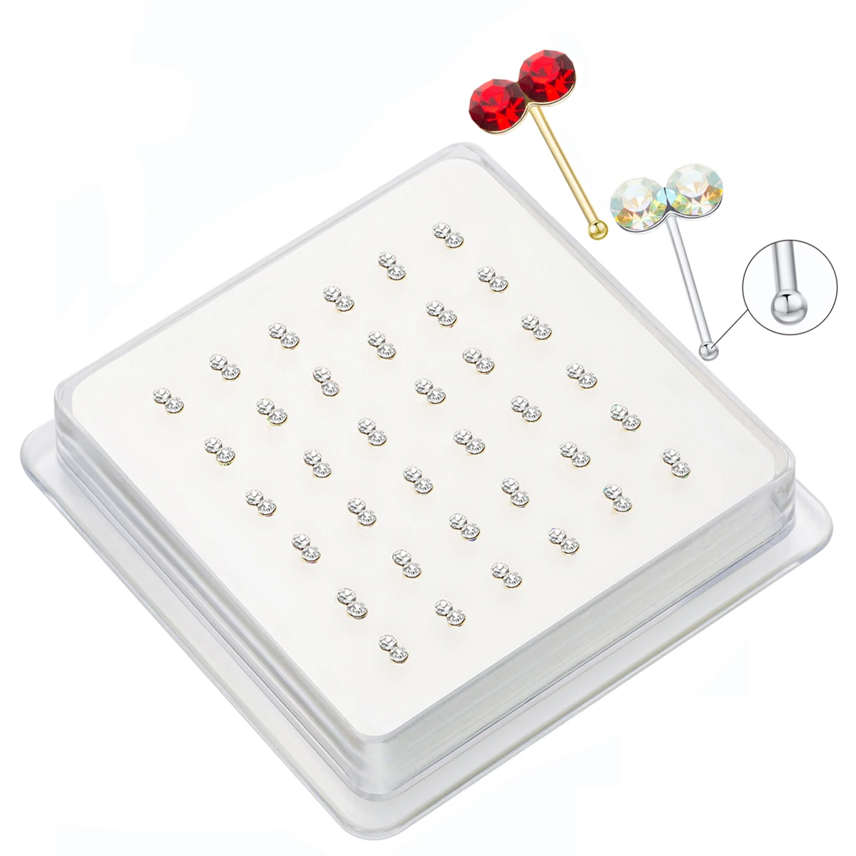 

36 Pcs/Lot 925 Sterling Silver Nose Studs Double Shiny Crystal Nose Piercing Rings Mix Colors Body Piercing Nariz Jewelry Aros