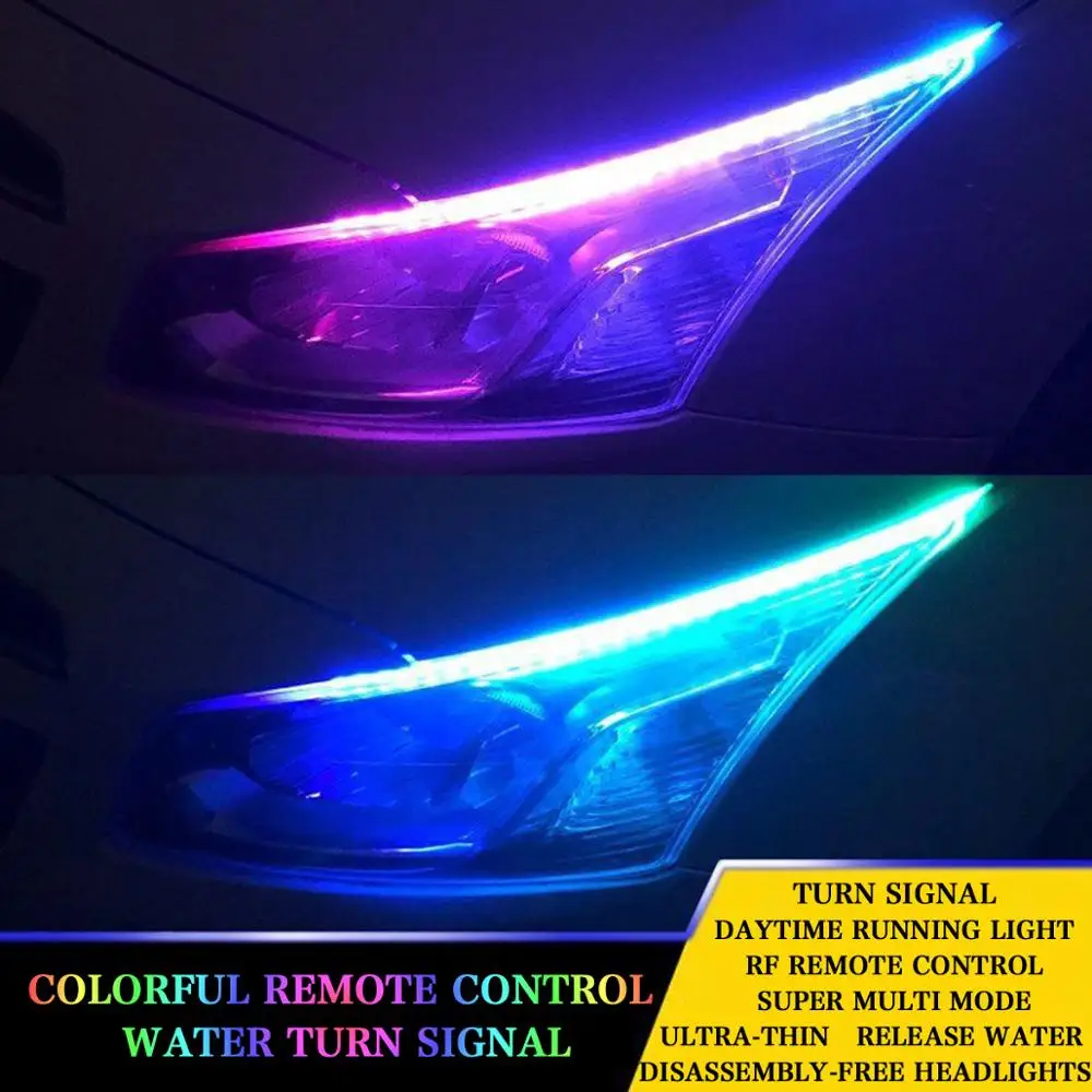 2шт 60 см RGB DRL тонкий Янтарный последовательный гибкий светодиодный для головной
