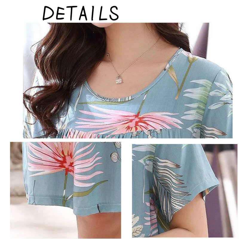 

Women Nightgowns Print Short Sleeve Sleepshirts Round Neck Summer Breathable Leisure Comfortable Korean Style Ulzzang Sleepwear