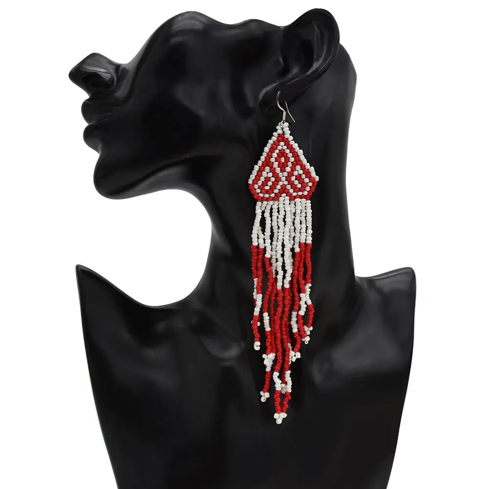 Горячая Распродажа Разноцветные длинные серьги с бусинами праздничные бахромой