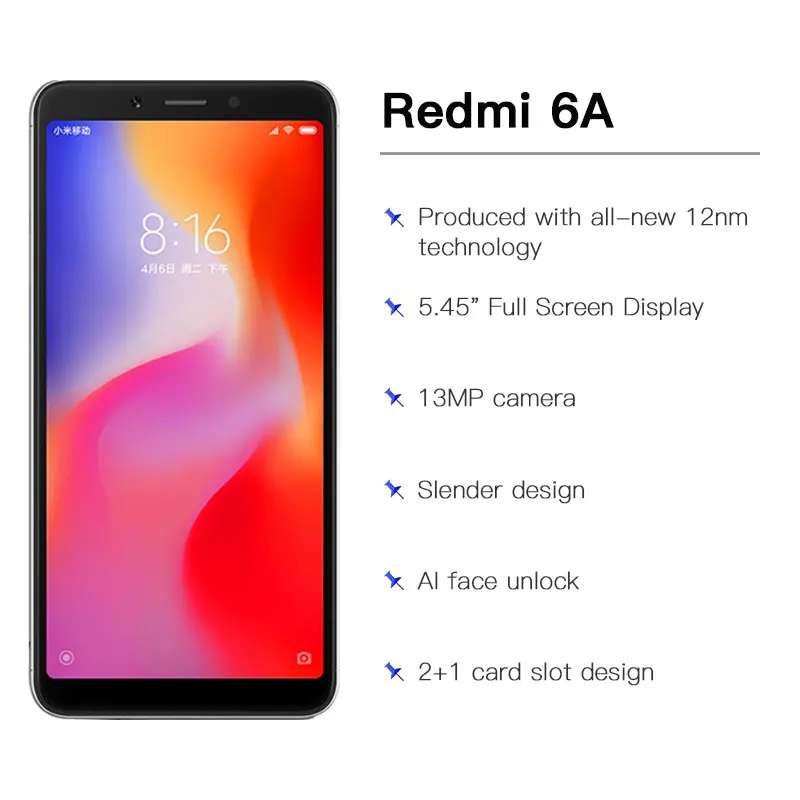Xiaomi Redmi 6A 6 A 3 ГБ ОЗУ 32 Гб ПЗУ A22 мобильный телефон 5 45 дюйма 1440*720 13 0 МП + 5.0MP 3000