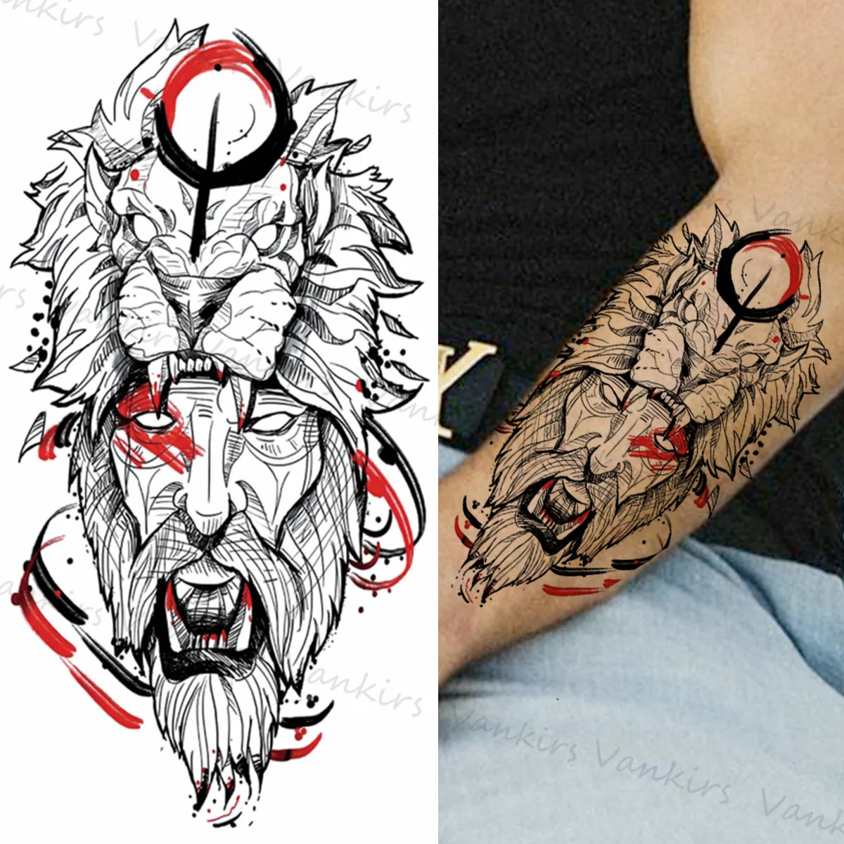 Черный компас тотем временные татуировки для мужчин женщин солитер крест Лев