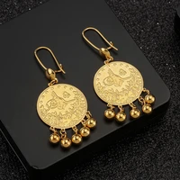 dubai gold round copper earrings fine coins carved hand beaded earrings womens ethnis drop earrings jewelry