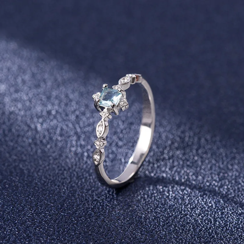 

100% 925 Sterling Silver Blue Sapphire Ring 6-10 Size Anillos De Blue Topaz Sterling Silver Exquisite Rectangle Sapphire Anel