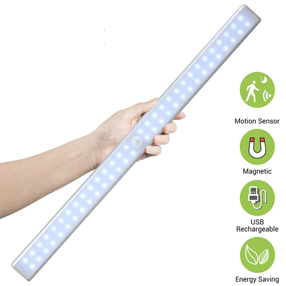 

Luces de armario recargables por USB, tira magnetica con Sensor de movimiento, para cocina, 40CM, 60LEDs