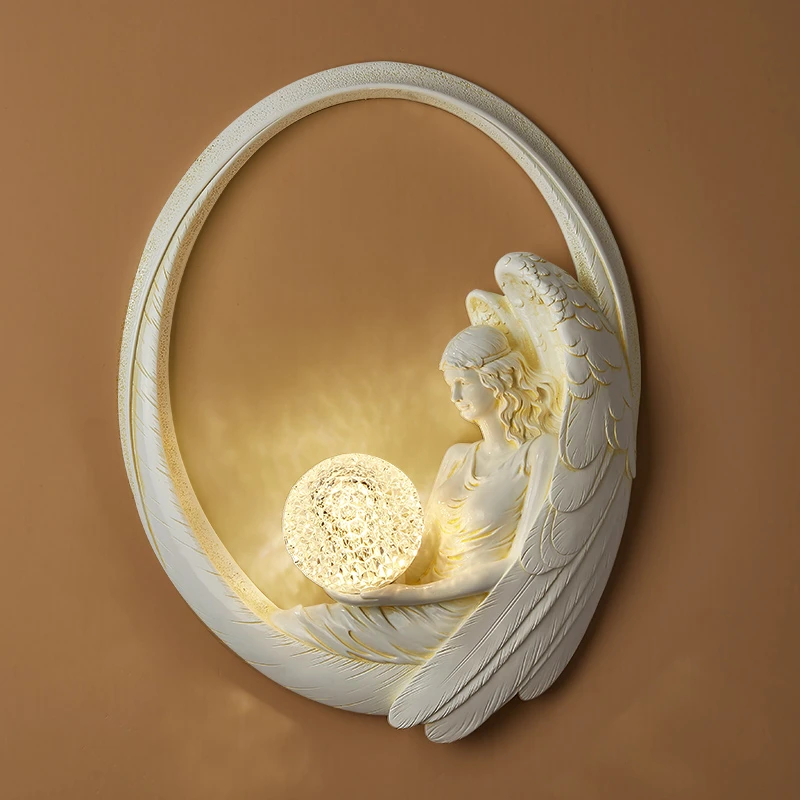 

Современные Простые Настенные светильники из смолы, фон для гостиной, Настенный декор с ангелом, настенные светильники в скандинавском стиле, креативный светильник для спальни и кровати