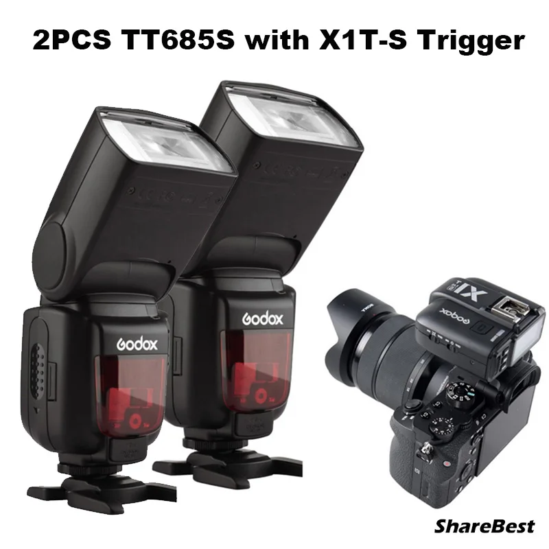 2 шт. Godox TT685S ttl HSS GN60 Speedlite вспышка для sony A7 II A7R A7S A6300 + 1 X1T S 4 г беспроводной триггер