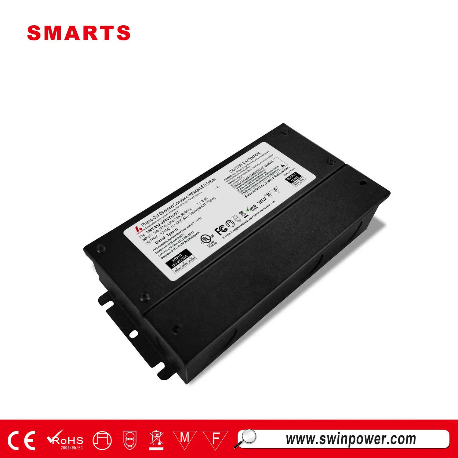 

UL FCC 300W 12V 24V dimmable high power factor Triac dimming LED driver